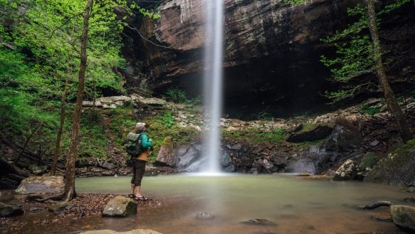 Hiker Below Sweden Creek Falls.